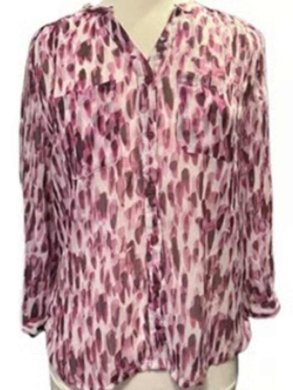 Covington Button Down Purple Pink Top Long Sleeve Flowy Blouse Lightweight Small